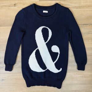 J. Crew Factory Navy Crewneck Sweater with White Ampersand (&/And) | Size XS